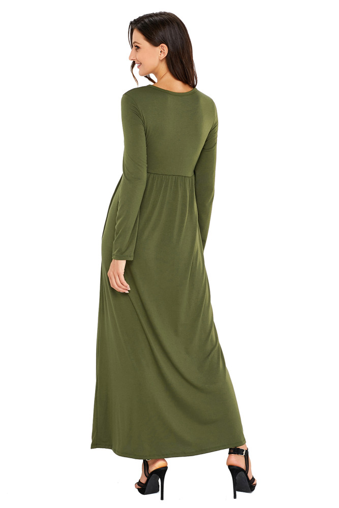 Olive Long Sleeve High Waist Maxi Jersey Dress