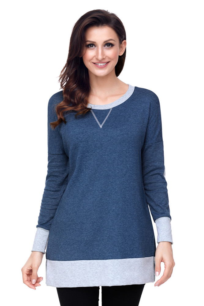 Navy Side Pocket Elbow Patch Colorblock Tunic