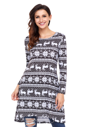 Geometric Snowflake Black Long Sleeve Christmas Dress