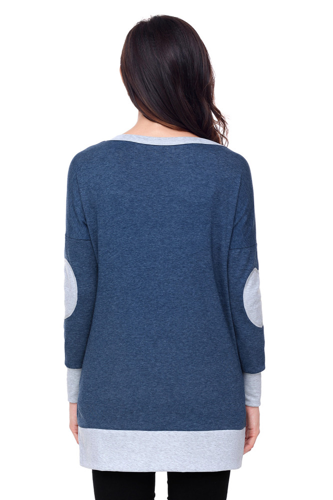 Navy Side Pocket Elbow Patch Colorblock Tunic