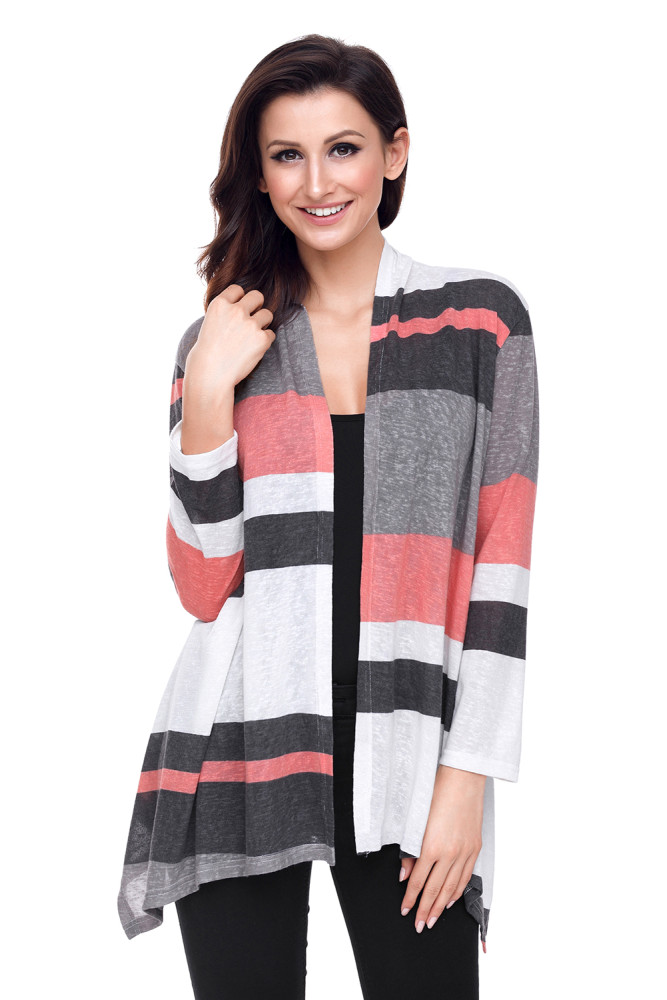 Mauve and Taupe Shawl Neck Colorblock Long Sleeve Cardigan