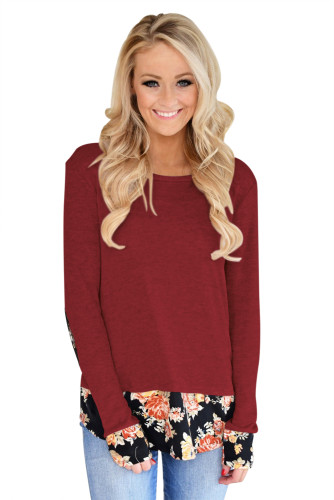 Dark Floral Patchwork Burgundy Long Sleeve Shirt