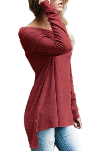Burgundy Ruched Off Shoulder Long Sleeve Top