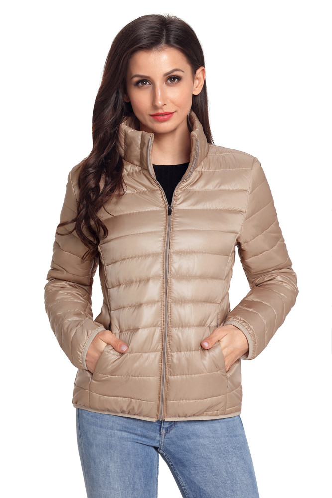 Khaki High Neck Quilted Cotton Jacket