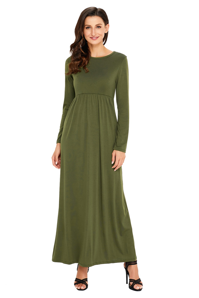 Olive Long Sleeve High Waist Maxi Jersey Dress