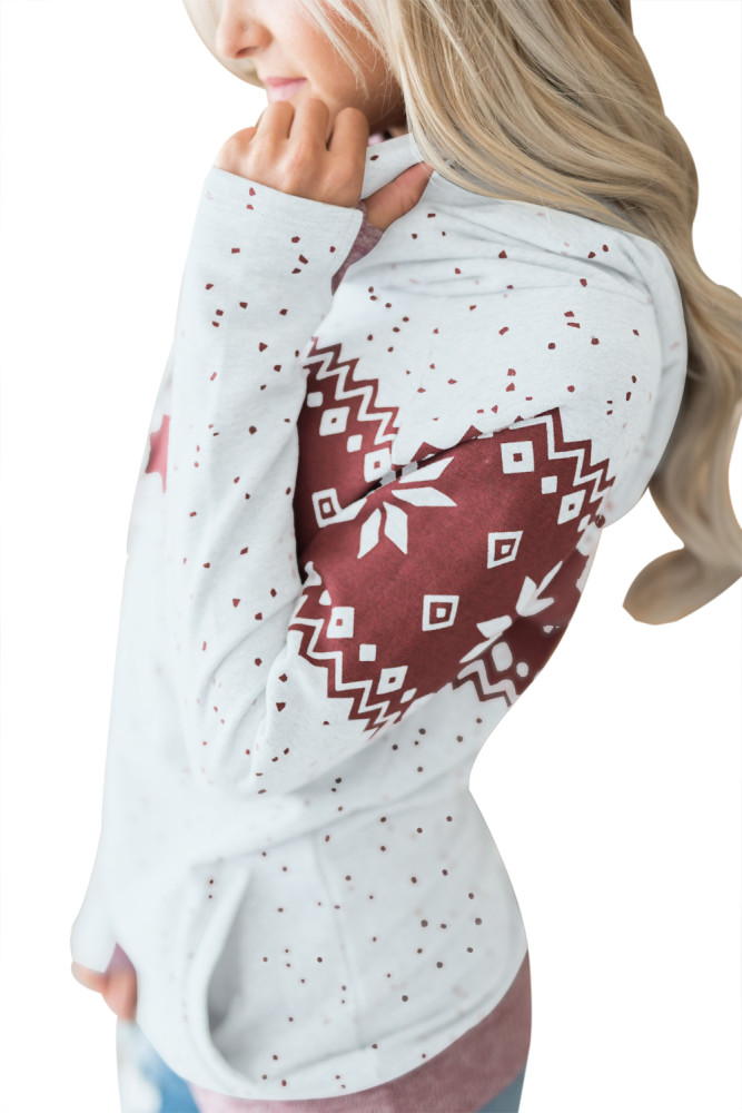 White Double Hood Snowfall Print Sweatshirt
