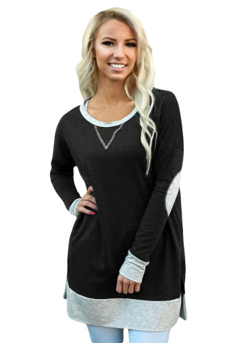 Black Side Pocket Elbow Patch Colorblock Tunic