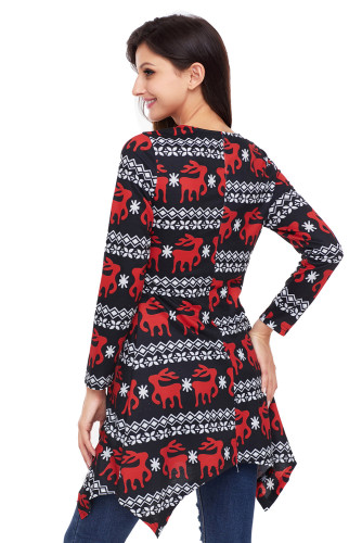 Cute Christmas Reindeer Print Black Swingy Mini Dress