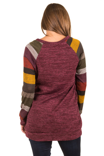 Multicolor Long Sleeve Heathered Magenta Sweatshirt