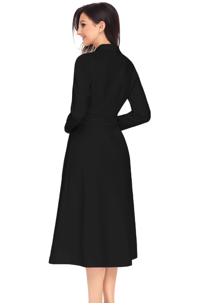 Black Vintage Button Collared Fit-and-flare Dress