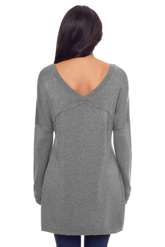 Gray Soft V Neck Sweater
