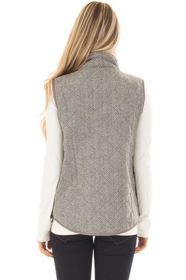 Gray Zipped Quilted Vest with Coffee Frame