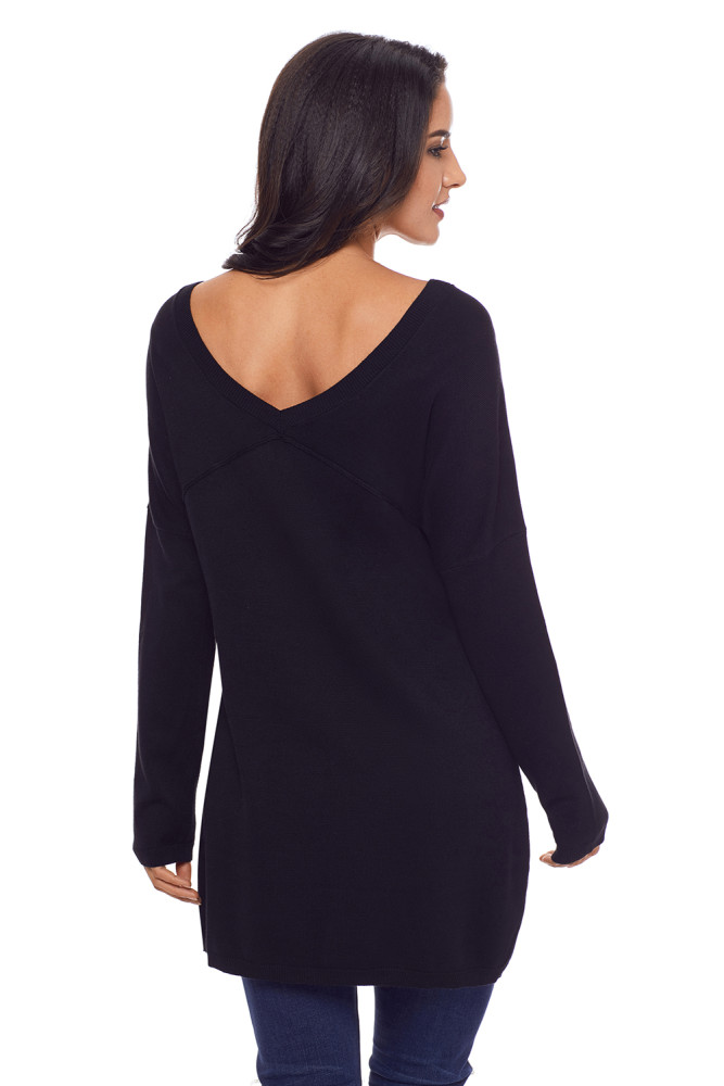 Black Soft V Neck Sweater