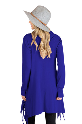 Blue Cowl Neck Fringe Tunic