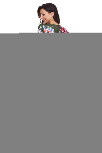 Olive Floral Surplice Long Sleeve Maxi Boho Dress