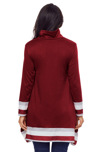 Stylish Varsity Striped Burgundy Long Sleeve Tunic Top