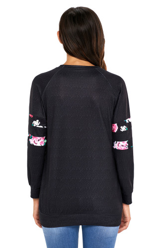 Floral Patch Accent Black Sweatshirt