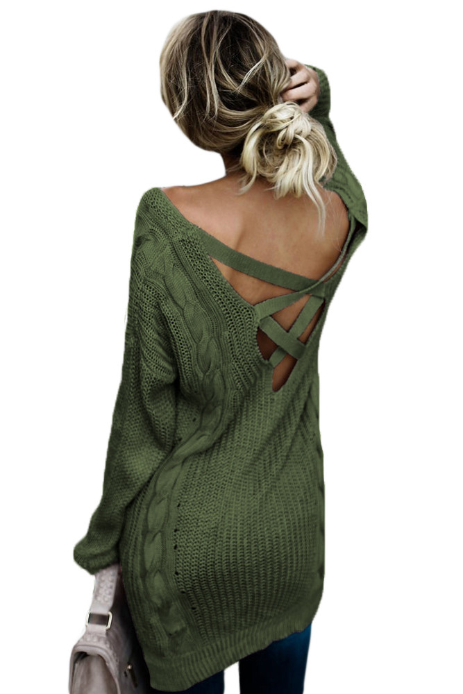 Green Modern Lady Cable Knit Sweater