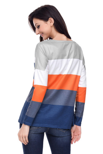Orange Navy Colorblock Pocket Pullover Tunic Top