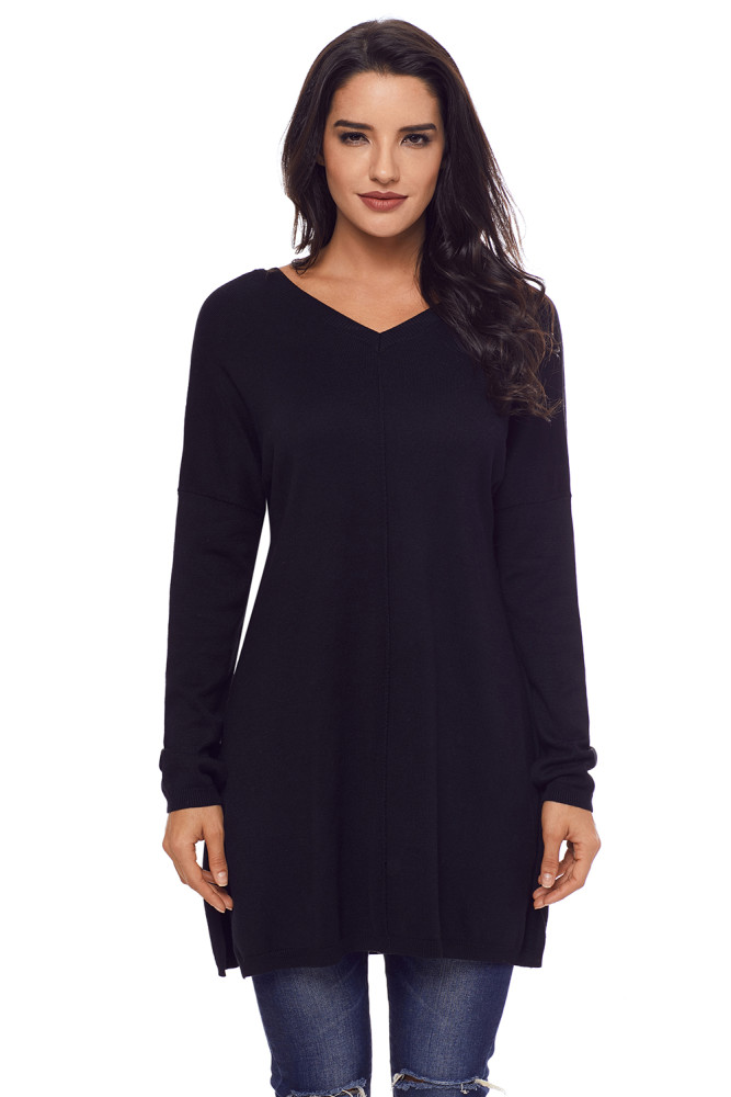 Black Soft V Neck Sweater