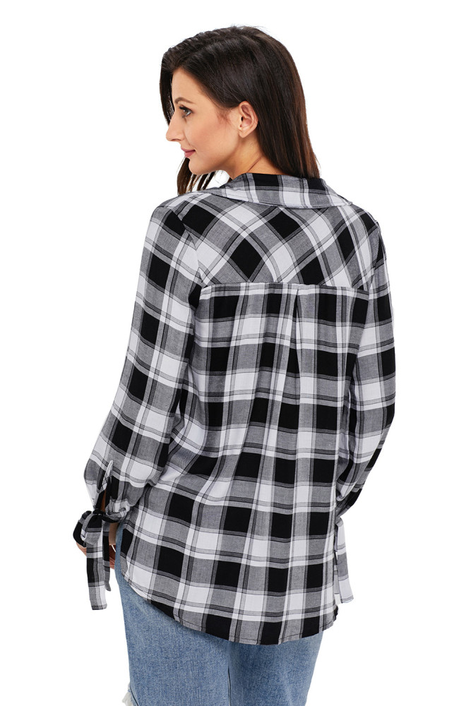 Black White Plaid Drape Top