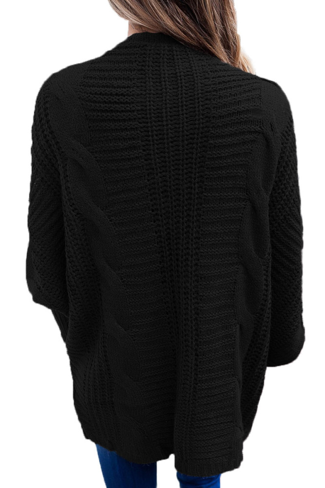 Black Ribbed Cuffs Dolman Sleeved Cardigan
