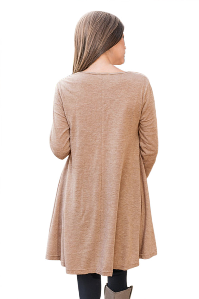 Khaki Swingy Layered Long Sleeve Tunic