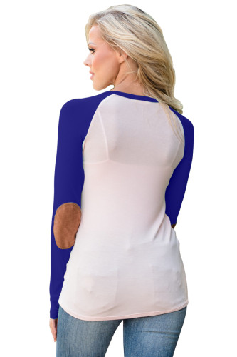 Royal Blue Raglan Sleeve Elbow Patch and Buttons Top