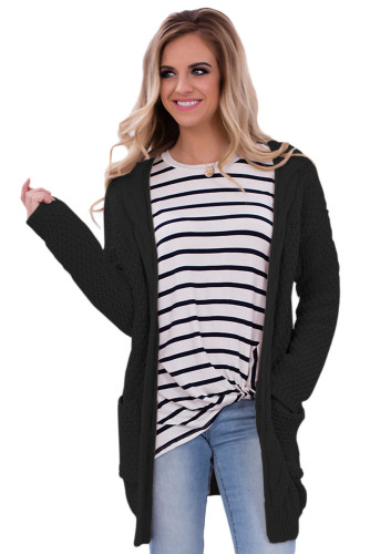 Black Long Open Front Pocket Cardigan