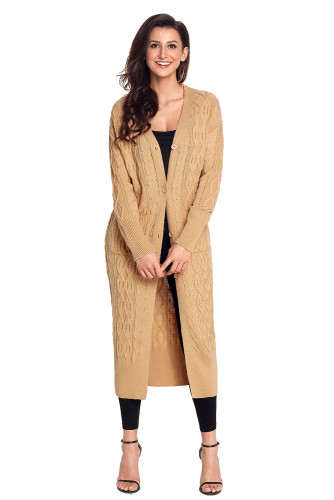 Khaki Cable Knit Long Cardigan