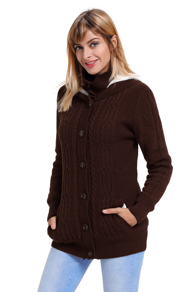 Brown Long Sleeve Button-up Hooded Cardigans