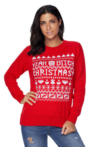 Red YEAH BITCH CHRISTMAS Sweater