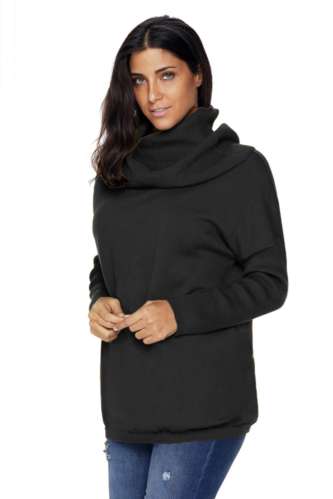 Black Cozy Cowl Neck Long Sleeve Sweater