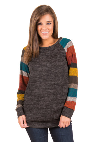 Multicolor Long Sleeve Charcoal Grey Sweatshirt