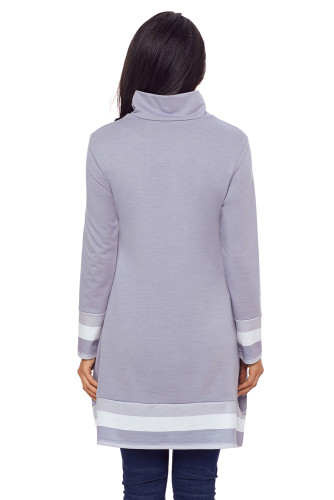 Stylish Varsity Striped Grey Long Sleeve Tunic Top
