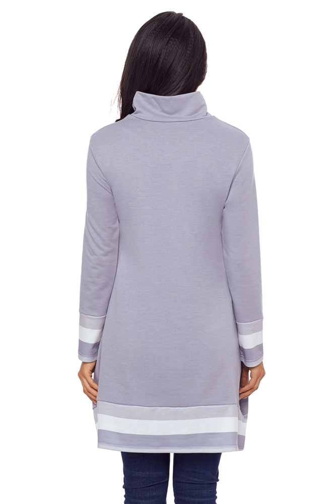 Stylish Varsity Striped Grey Long Sleeve Tunic Top