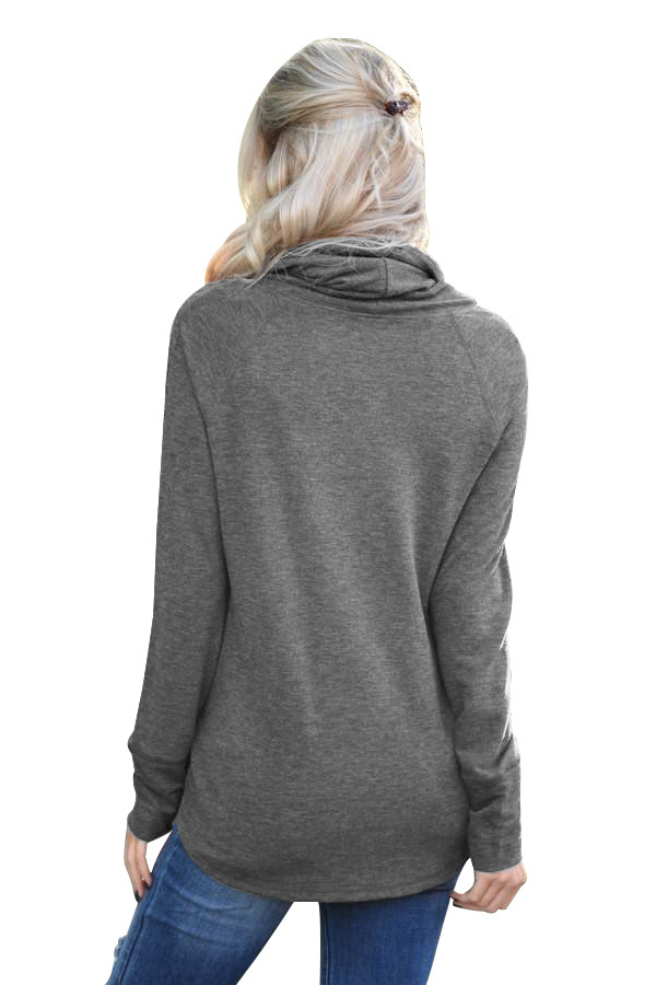 Charcoal Drawstring Cowl Neck Sweatshirt