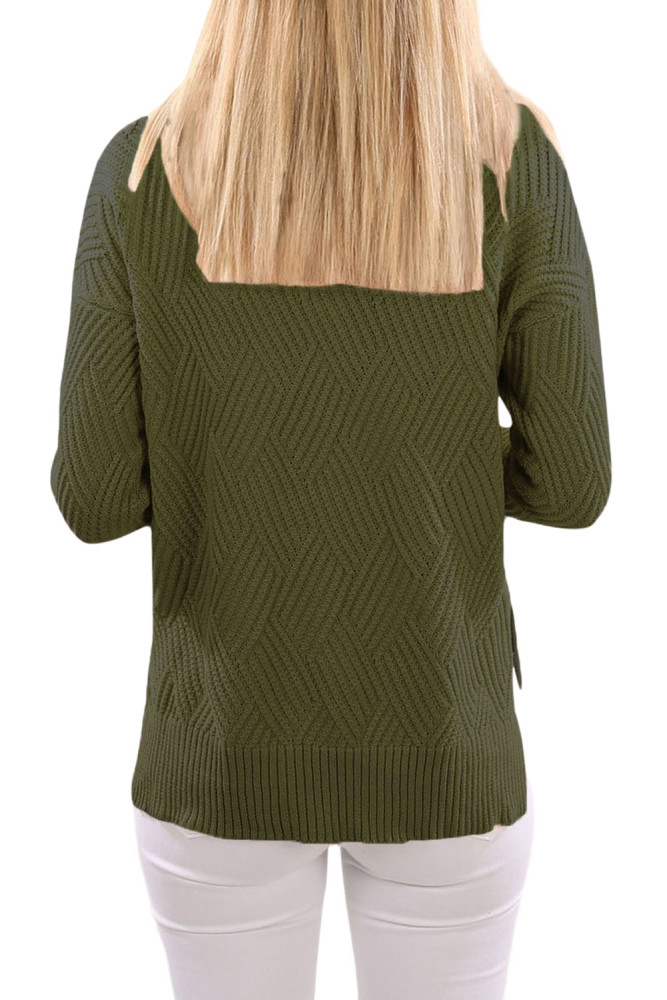 Army Green Cowl Neck Side Split Sweater