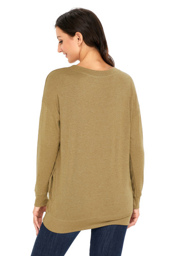 Olive Casual Pocket Style Long Sleeve Sweatshirt