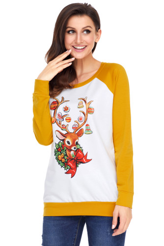 Christmas Reindeer Yellow Long Sleeve Shirt