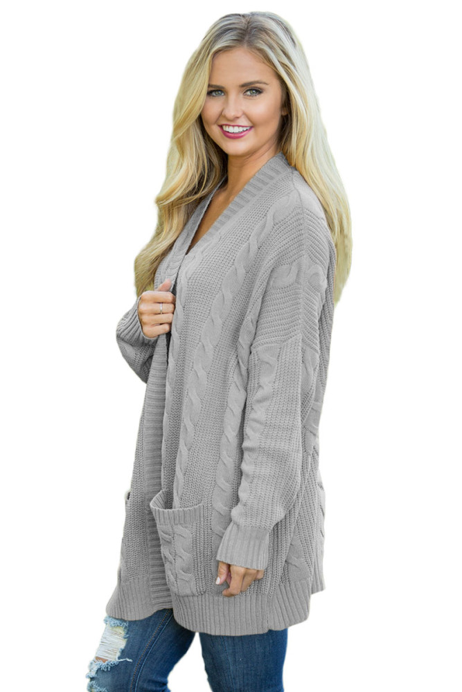 Gray Knit Texture Long Cardigan