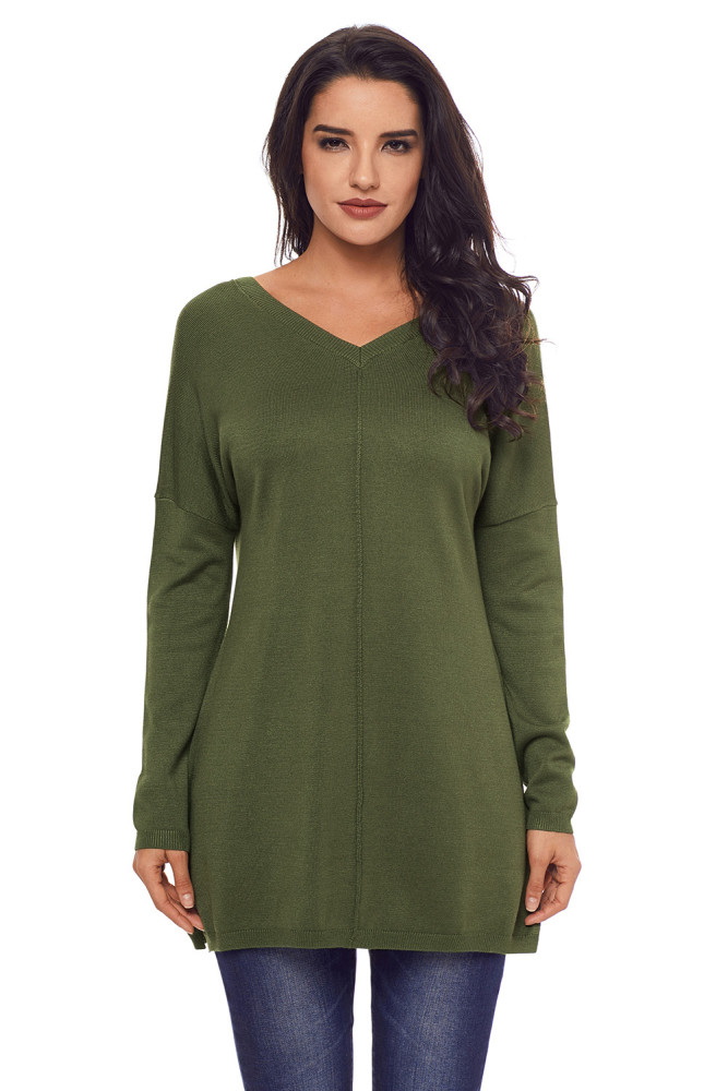 Army Green Soft V Neck Sweater