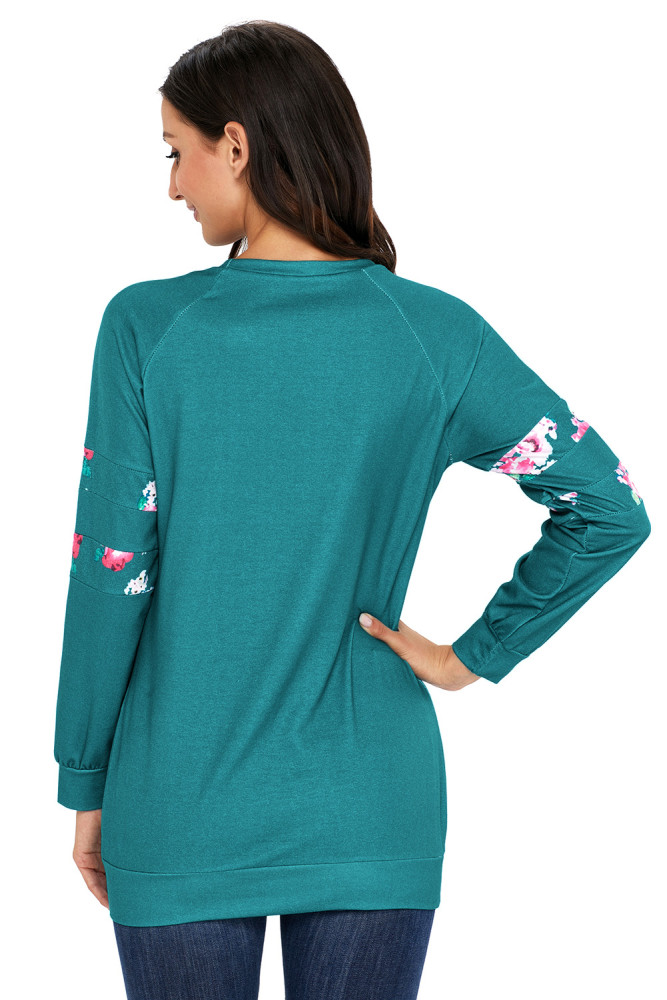 Floral Patch Accent Turquoise Sweatshirt