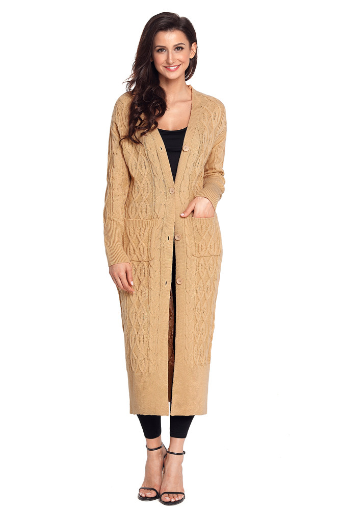 Khaki Cable Knit Long Cardigan