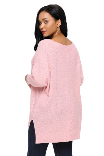 Pink Oversized Knit High-low Slit Side Sweater