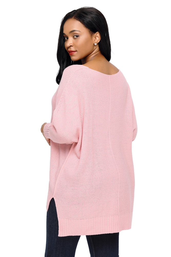 Pink Oversized Knit High-low Slit Side Sweater