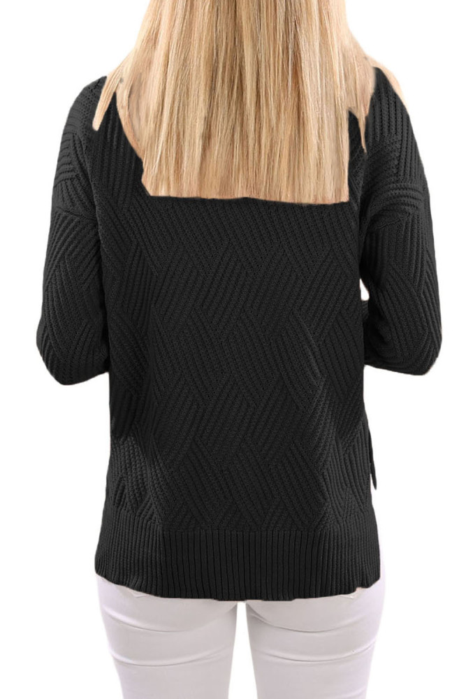 Black Cowl Neck Side Split Sweater