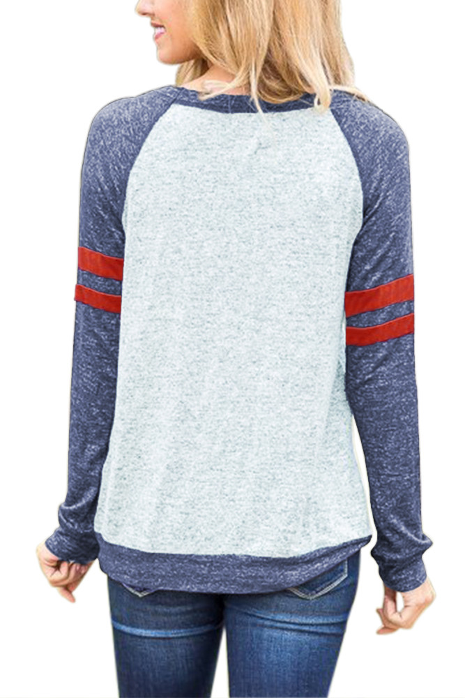 Contrast Stripes Blue Sleeves Womens Sweatshirt