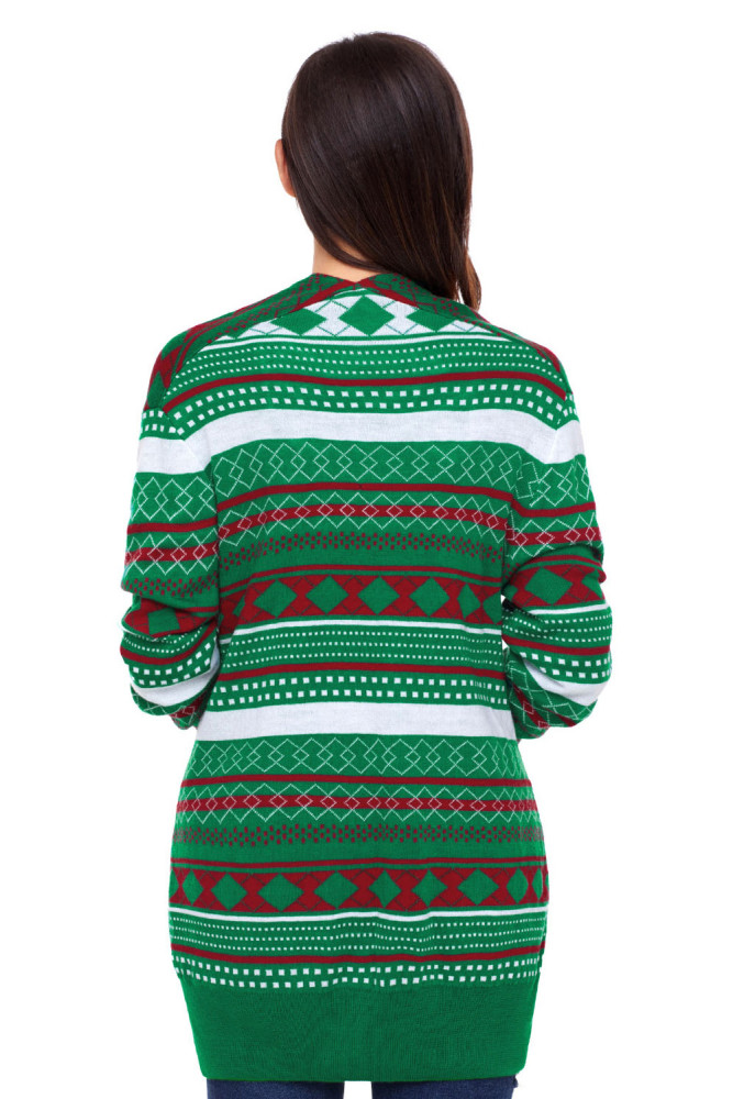 Green White Red Geometric Knit Christmas Cardigan