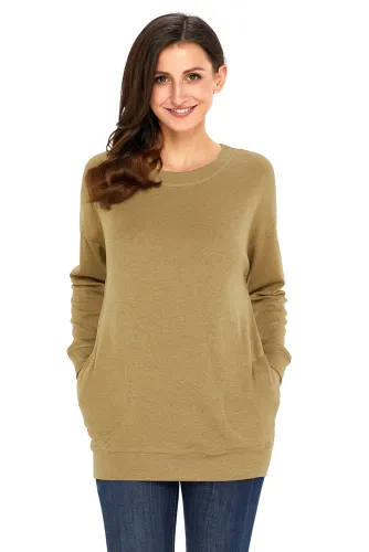 Olive Casual Pocket Style Long Sleeve Sweatshirt